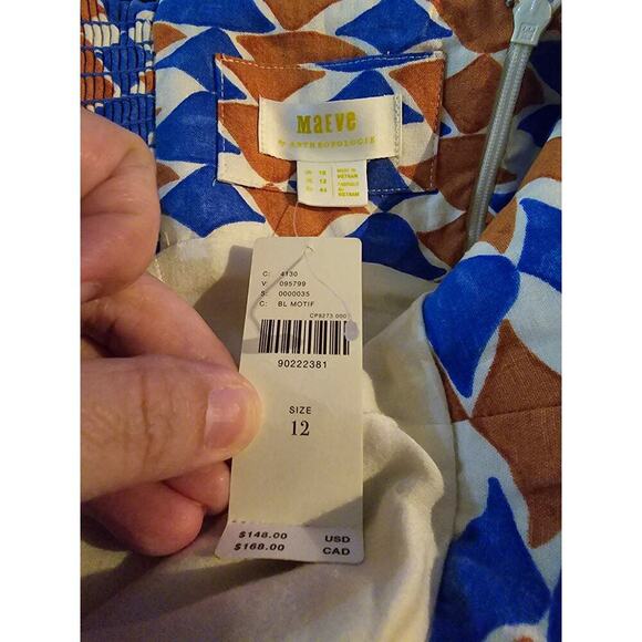 NWT Anthropologie Ophelia Sleeveless Linen Slim Mini Dress Maeve Size 12 Blue - Picture 12 of 14